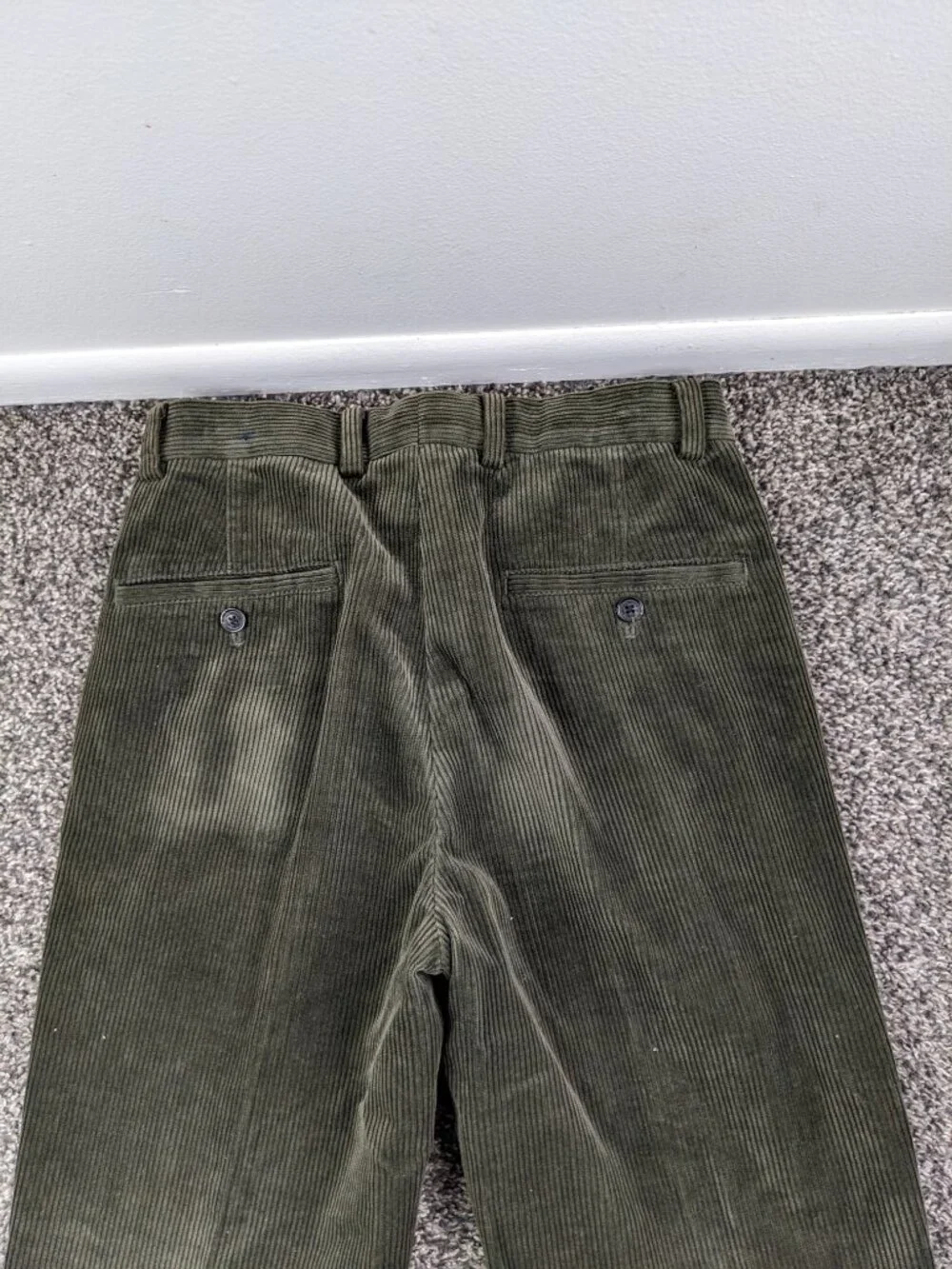 Brooks Brothers Pants Corduroy Flat Front Dark Olive Green Mens 29x30 Clark
